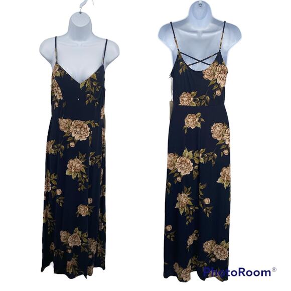 Nine Britton Flora V-Neck Strappy Back with Slit Blue Maxi Dress Medium - Picture 1 of 9
